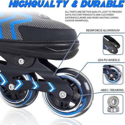 Inline Skates for Adults Men Women, Adjustable Aggressive Durable Roller Saktes with Giant Wheels, High Performance Skates for Male Female Blue Size 8 9 10 11