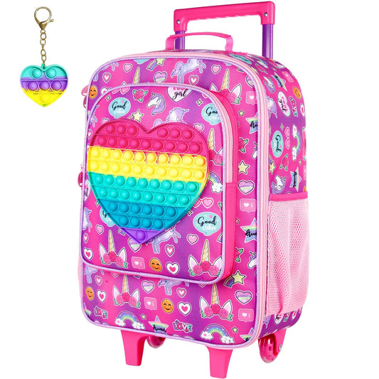 Kids Suitcases for Girls, Cute Unicorn Luggage Rolling with Wheels, Kids Carry On Luggage for Children Toddler Elementary - Rose