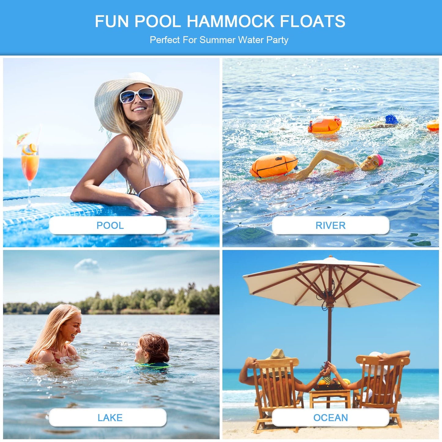 Pool Floats Adult Size Floats for Swimming Pool Chair Floats Water Hammock Inflatable Pool Floats Pool Hammock Floats for Adults Pool Lounge Floating Chair for Pool Beach Ocean Lake 2 Packs (XL)