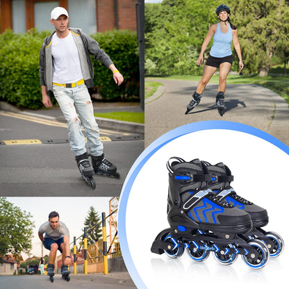 Inline Skates for Adults Men Women, Adjustable Aggressive Durable Roller Saktes with Giant Wheels, High Performance Skates for Male Female Blue Size 8 9 10 11