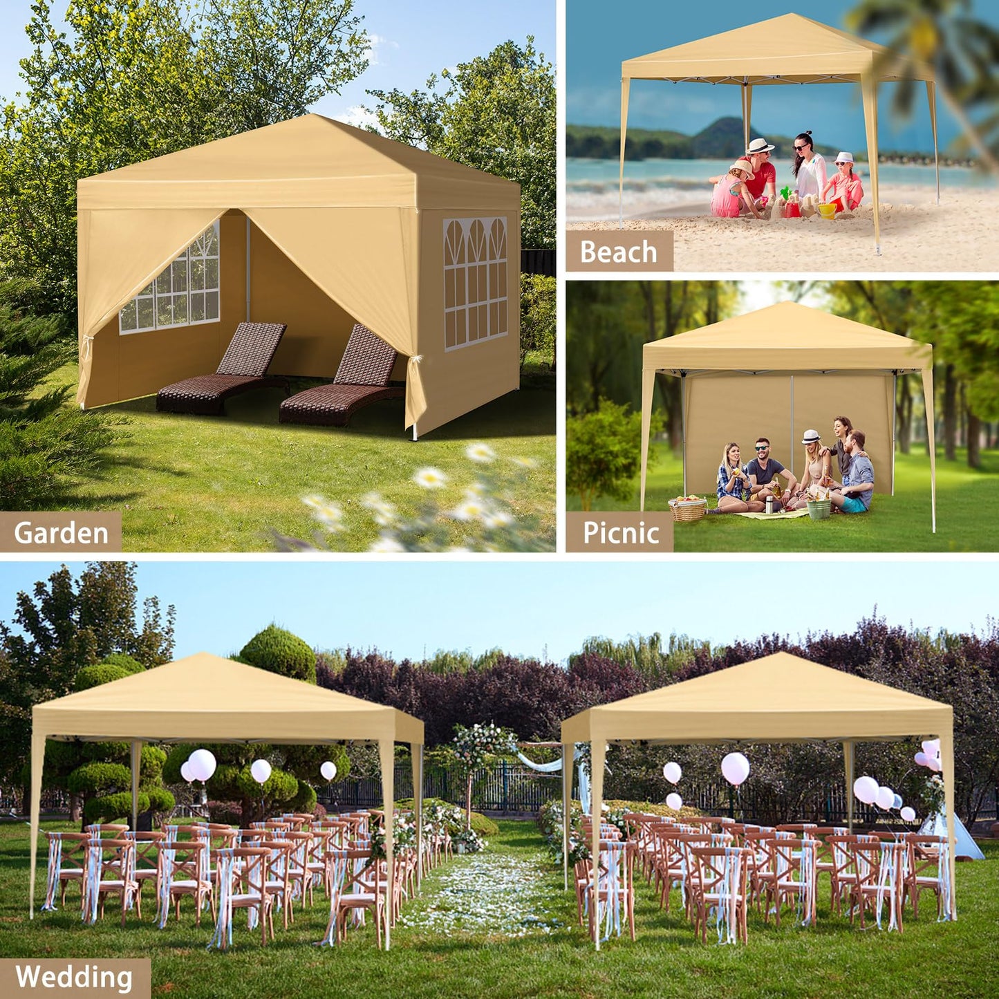 Outvita 10x10ft Ez Pop Up Canopy, Portable Instant Canopy Tent with 4 SideWalls for Outdoor Events, Party, Wedding, Birthday,Graduation