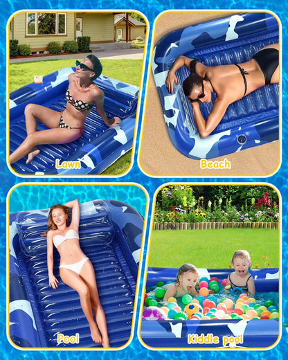 Sebor Larger Inflatable Tanning Pool Lounger Float, 76" x 47" Thicken Suntan Tub Pool Floats with Removable Backrest & Cupholder, Navy Blue (Navy Blue, Large)