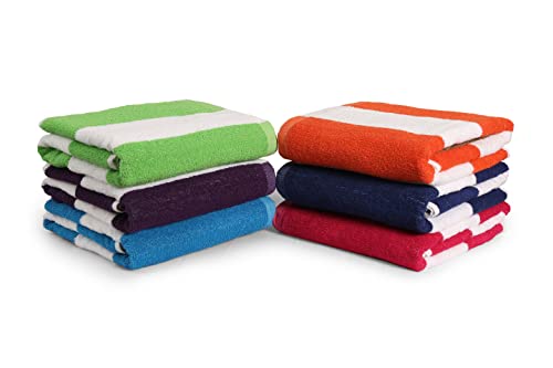 BolBom's 6 Piece Bath Towel,100% Cotton Cabana Stripe Bath Towel,Oversize 30" x60”Quick Dry High Absorbent Towel for Bath,Travel,Swim,Pool,Yoga, Hotel,Parties,Guests & Perfect for Daily Use