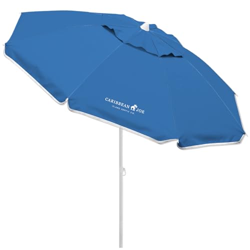 CARIBBEAN JOE Beach Umbrella, Portable and Adjustable Tilt Sun Umbrella with UV Protection, Vented Canopy, Full 6.5 ft Arc, Blue