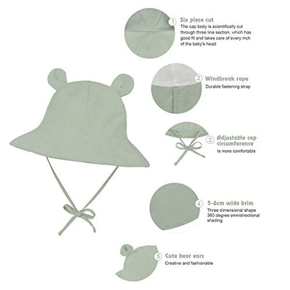 Zando Baby Boy Sun Hat 0-6 Months Newborn UPF 50+ Wide Brim Toddler Sun Protective Bucket Hat Outdoor Cotton Newborn Infant Hats for Baby Boys Hats Adjustable Summer Beach Cap Green 3-6 Months