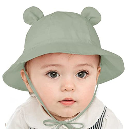 Zando Baby Boy Sun Hat 0-6 Months Newborn UPF 50+ Wide Brim Toddler Sun Protective Bucket Hat Outdoor Cotton Newborn Infant Hats for Baby Boys Hats Adjustable Summer Beach Cap Green 3-6 Months