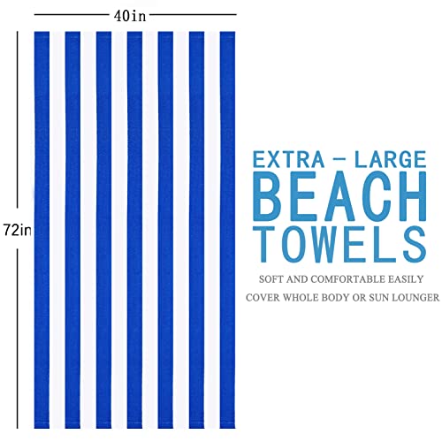 4 Packs Oversized Stripe Beach Towel Thin Terry Set XL Extra Large Big Clearance Pool Travel Blanket Cruise Vacation Accessories Essentials Soft Swim Bath Towels Bulk Men Women Adults Gift Blue Pink