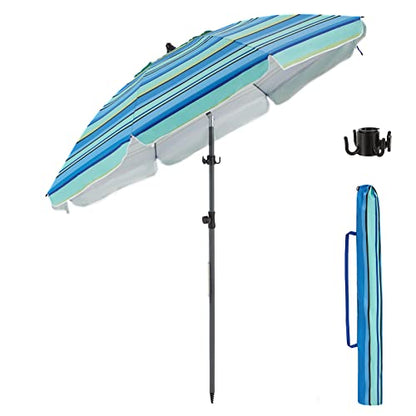 BondFree Beach Umbrellas for Sand Heavy Duty Wind, Portable Sun Shade Umbrella,7FT Sun Umbrella Beach, UPF 50+ PU Coating Beach Umbrella with Carry Bag Hook