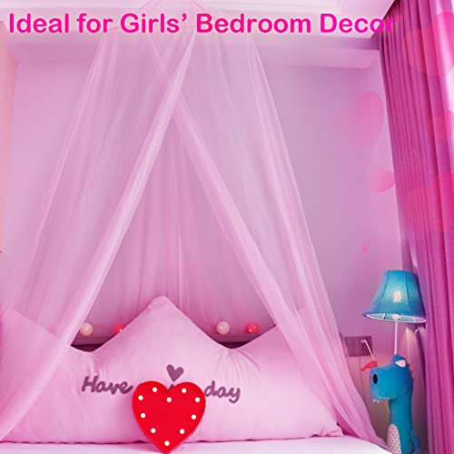 Obrecis Mosquito Net Bed Canopy for Girls, Pink Canopy Bed Curtains Hanging Princess Canopy Mosquito Netting Bed Tent Canopy for Bed Frame Bedroom Decor Twin Full Queen King Size Bed for Home