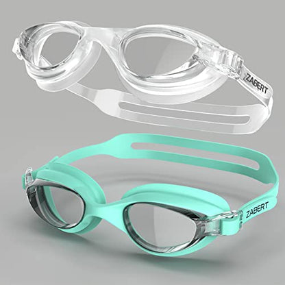 ZABERT 2 Pack Swim Goggles Adult Women Men Youth,Swimming Goggles For Pool Outdoor Water Swimming Clear Green Mintgreen