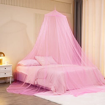 Obrecis Mosquito Net Bed Canopy for Girls, Pink Canopy Bed Curtains Hanging Princess Canopy Mosquito Netting Bed Tent Canopy for Bed Frame Bedroom Decor Twin Full Queen King Size Bed for Home