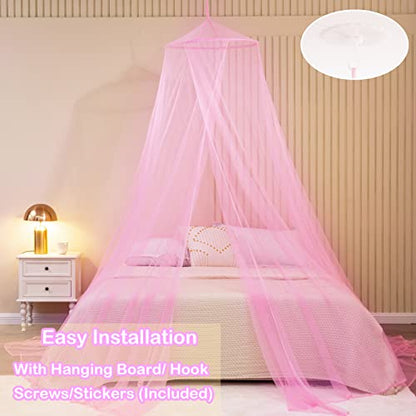 Obrecis Mosquito Net Bed Canopy for Girls, Pink Canopy Bed Curtains Hanging Princess Canopy Mosquito Netting Bed Tent Canopy for Bed Frame Bedroom Decor Twin Full Queen King Size Bed for Home