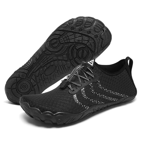 Racqua Men Women Water Shoes Swim Quick Dry Beach Non-Slip Pool Surfing Shoes Lake Kayaking Barefoot Sport Aqua Shoes Black 13.5 Women/12.5 Men