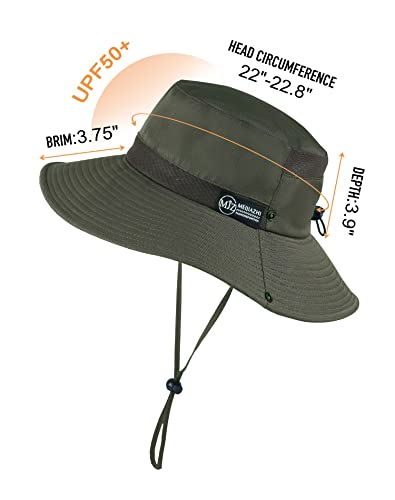 Koreshion Men Sun Hat UV UPF Wide Brim Summer Hat Waterproof Breathable Fishing Hat Adjustable Foldable Boonie Cap Outdoor Beach Hiking Safari Golf Army Green