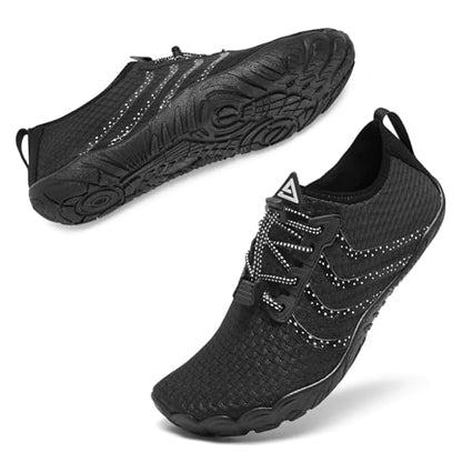 Racqua Men Women Water Shoes Swim Quick Dry Beach Non-Slip Pool Surfing Shoes Lake Kayaking Barefoot Sport Aqua Shoes Black 13.5 Women/12.5 Men