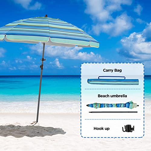 BondFree Beach Umbrellas for Sand Heavy Duty Wind, Portable Sun Shade Umbrella,7FT Sun Umbrella Beach, UPF 50+ PU Coating Beach Umbrella with Carry Bag Hook