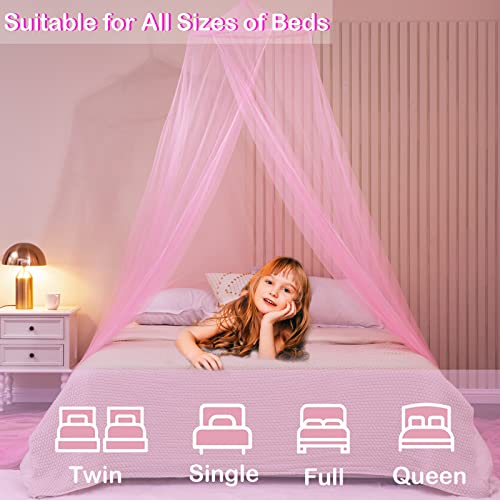 Obrecis Mosquito Net Bed Canopy for Girls, Pink Canopy Bed Curtains Hanging Princess Canopy Mosquito Netting Bed Tent Canopy for Bed Frame Bedroom Decor Twin Full Queen King Size Bed for Home