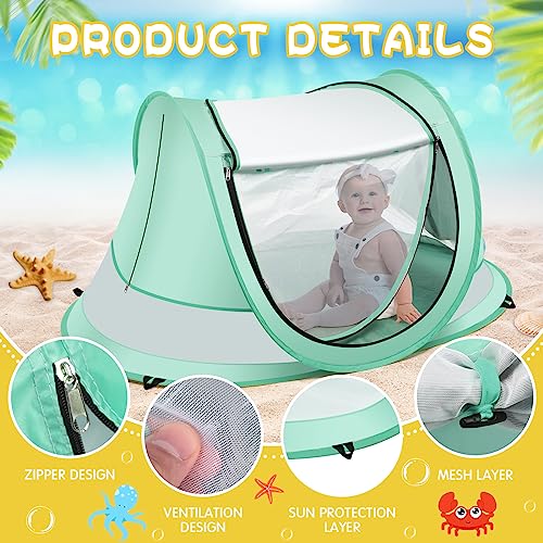 Baby Beach Tent,Large Pop Up Beach Tent Sun Shade for Beach,Portable Baby Travel Tent with Mosquito Net,Indoor Baby Play Tent,UPF 50+ UV Protection Sun Shelters