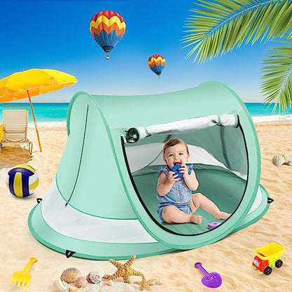 Baby Beach Tent,Large Pop Up Beach Tent Sun Shade for Beach,Portable Baby Travel Tent with Mosquito Net,Indoor Baby Play Tent,UPF 50+ UV Protection Sun Shelters