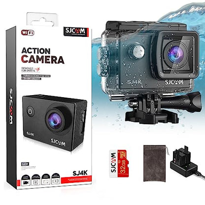 SJCAM SJ4000 4K30fps 40MP Action Camera WiFi Camera with Stabilization,Underwater 98ft Waterproof Camera with Dual Batteries,170°FOV 5X Zoom,32G SD Card and Helmet Mount Accessories Kits