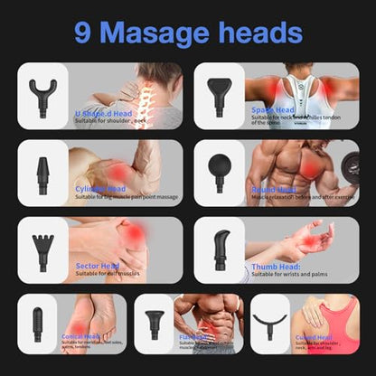 APHERMA Massage Gun, Muscle Massage Gun for Athletes Handheld Electric Deep Tissue Back Massager, Percussion Massage Device for Pain Relief with 30 Speed Levels 9 Heads