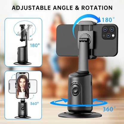 Auto Tracking Phone Holder, Auto Face Tracking Tripod, Portable All-in-one Smart Selfie Stick 360 Rotation Fast Face & Object Tracking Cameraman Robot Mount for Phone Video Vlog Live Streaming(Black)