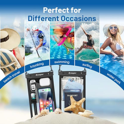 [Up to 10"] Large Waterproof Phone Pouch Bag - 2Pack Waterproof Phone Case for iPhone 15 Pro Max 14 13 12 Galaxy S23 S22 S21, IPX8 Cell Phone Water Protector Pouch Beach Essentials Vacation Must Haves