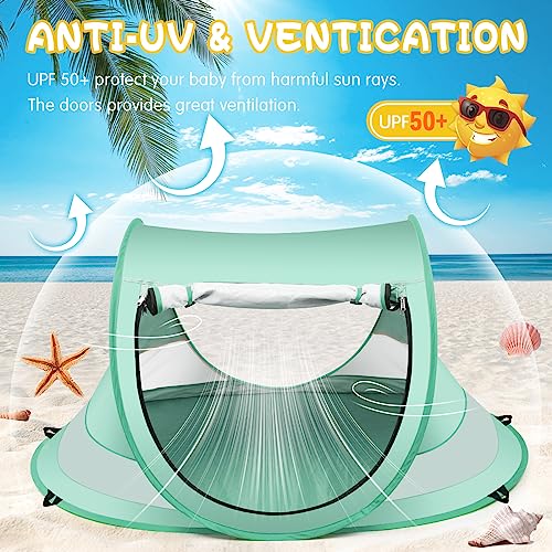 Baby Beach Tent,Large Pop Up Beach Tent Sun Shade for Beach,Portable Baby Travel Tent with Mosquito Net,Indoor Baby Play Tent,UPF 50+ UV Protection Sun Shelters