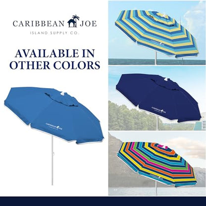 CARIBBEAN JOE Beach Umbrella, Portable and Adjustable Tilt Sun Umbrella with UV Protection, Vented Canopy, Full 6.5 ft Arc, Blue