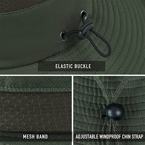 Koreshion Men Sun Hat UV UPF Wide Brim Summer Hat Waterproof Breathable Fishing Hat Adjustable Foldable Boonie Cap Outdoor Beach Hiking Safari Golf Army Green