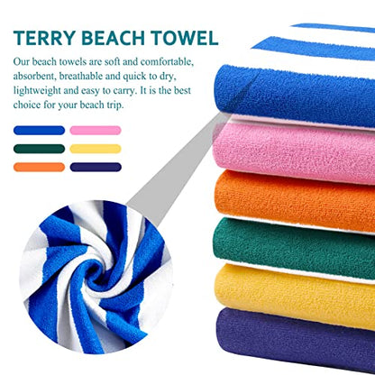 4 Packs Oversized Stripe Beach Towel Thin Terry Set XL Extra Large Big Clearance Pool Travel Blanket Cruise Vacation Accessories Essentials Soft Swim Bath Towels Bulk Men Women Adults Gift Blue Pink