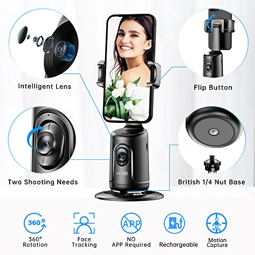 Auto Tracking Phone Holder, Auto Face Tracking Tripod, Portable All-in-one Smart Selfie Stick 360 Rotation Fast Face & Object Tracking Cameraman Robot Mount for Phone Video Vlog Live Streaming(Black)