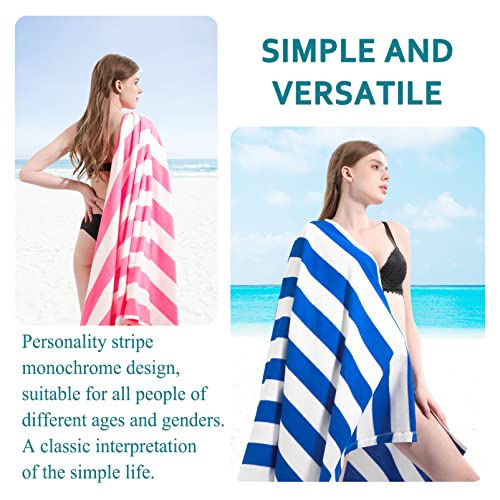 4 Packs Oversized Stripe Beach Towel Thin Terry Set XL Extra Large Big Clearance Pool Travel Blanket Cruise Vacation Accessories Essentials Soft Swim Bath Towels Bulk Men Women Adults Gift Blue Pink