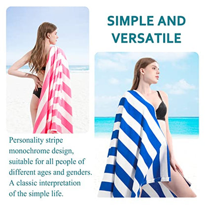 4 Packs Oversized Stripe Beach Towel Thin Terry Set XL Extra Large Big Clearance Pool Travel Blanket Cruise Vacation Accessories Essentials Soft Swim Bath Towels Bulk Men Women Adults Gift Blue Pink