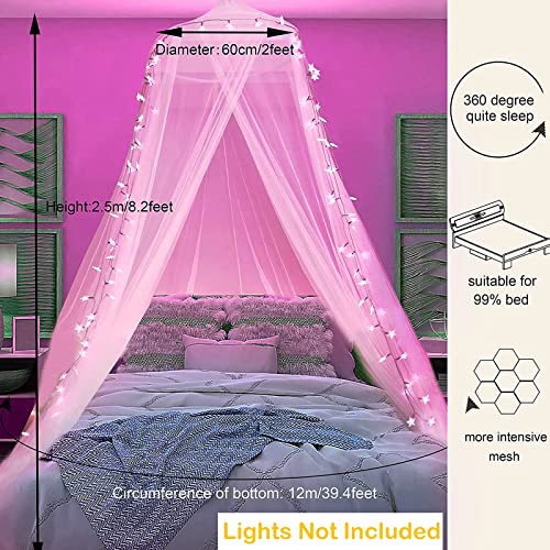 Obrecis Mosquito Net Bed Canopy for Girls, Pink Canopy Bed Curtains Hanging Princess Canopy Mosquito Netting Bed Tent Canopy for Bed Frame Bedroom Decor Twin Full Queen King Size Bed for Home