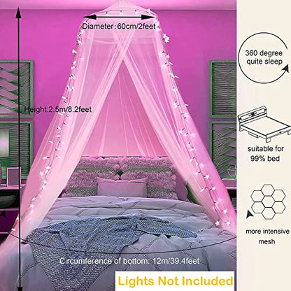 Obrecis Mosquito Net Bed Canopy for Girls, Pink Canopy Bed Curtains Hanging Princess Canopy Mosquito Netting Bed Tent Canopy for Bed Frame Bedroom Decor Twin Full Queen King Size Bed for Home