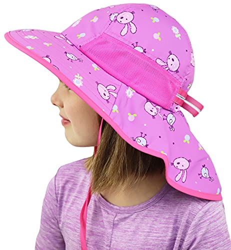 icolor Kids Sun Hat UPF50+ Sun Protection Cap Beach Play Hats Wide Brim Neck Flap & Adjustable Chin Strap for Ages 3~10 Girl