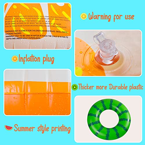 90shine 5PCS Fruit Pool Floats Watermelon Kiwi Orange Lemon Swimming Rings with 13.5" Beach Ball - Inflatable Tubes Floaties Toys for Kids Adults