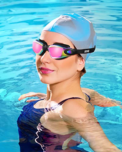 Aegend Swim Goggles, 2 Pack UV Protection,Adjustable,Anti Fog Swimming Goggles No Leaking Adult Men Women Youth, Aqua & Bright Rose