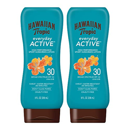 Hawaiian Tropic Everyday Active Lotion Sunscreen SPF 30, 8oz | Sunblock, Oxybenzone Free Sunscreen, Broad Spectrum Sunscreen Pack SPF 30, 8oz each Twin Pack (Packaging May Vary)