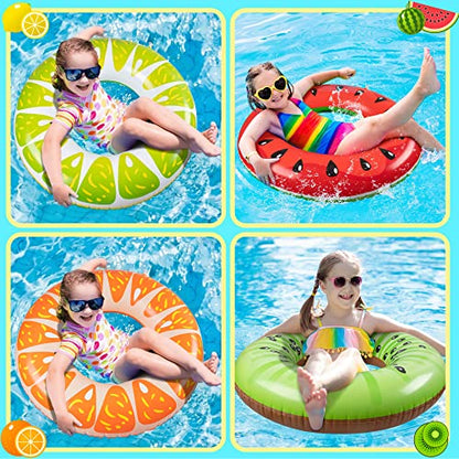 90shine 5PCS Fruit Pool Floats Watermelon Kiwi Orange Lemon Swimming Rings with 13.5" Beach Ball - Inflatable Tubes Floaties Toys for Kids Adults