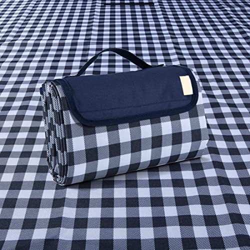 PUPOPIK Outdoor Picnic Blanket, Foldable Waterproof Sand Beach Mat, Large 80x60in Beach Camping Hiking Travel Family Concerts Portable Beach Blankets (Dark Blue)