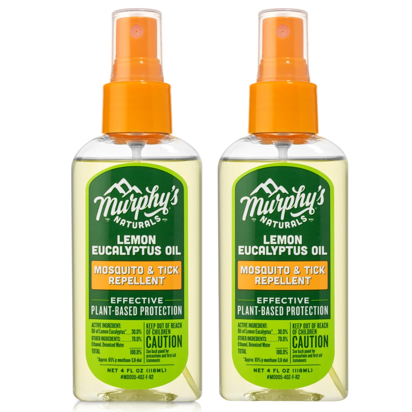 Murphy's Naturals Lemon Eucalyptus Oil Insect Repellent Spray | Plant Based, All Natural Ingredients | Mosquito and Tick Repellent for Skin + Gear | 4 Ounce Pump Spray | 2 Pack