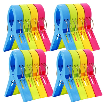 ESFUN 16 Pack Beach Towel Clips Holder for Pool Chairs on Cruise-Jumbo Size,Plastic Clothes Pegs Hanging Clip Clamps to Keep Your Towel from Blowing Away,Fashion Bright Color