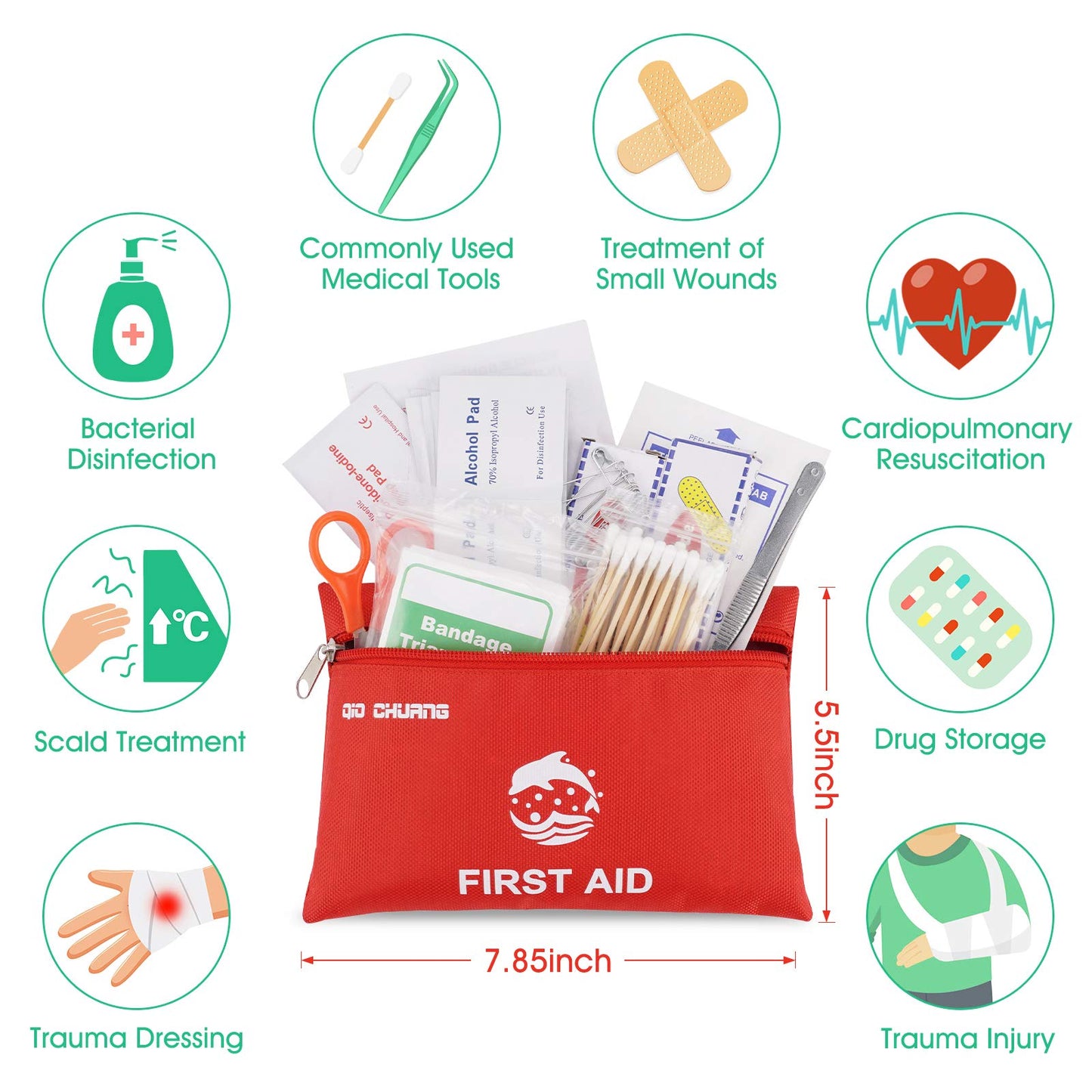 Small Travel First Aid Kit - 87 Piece Clean, Treat and Protect Most Injuries,Ready for Emergency at Home, Outdoors, Car, Camping, Workplace, Hiking.