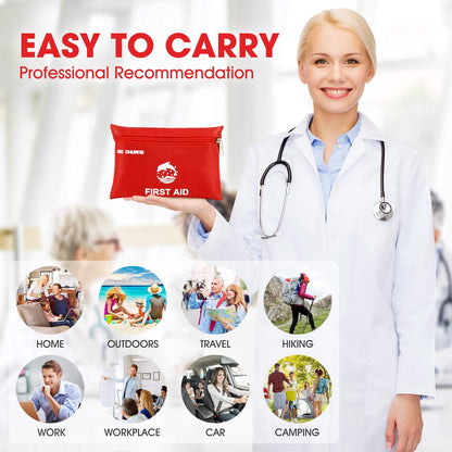 Small Travel First Aid Kit - 87 Piece Clean, Treat and Protect Most Injuries,Ready for Emergency at Home, Outdoors, Car, Camping, Workplace, Hiking.