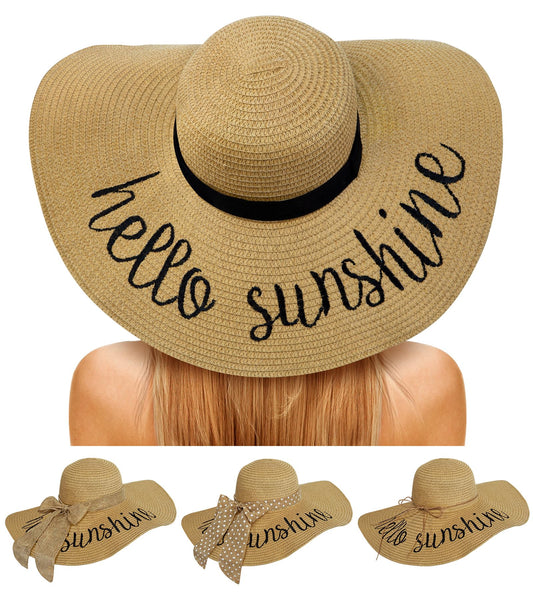 Beach Hats for Women - Foldable Straw Hat Embroidered Wide Brim Floppy Sun Hat UPF 50+, Honeymoon, Travel, Cruise,A-Khaki