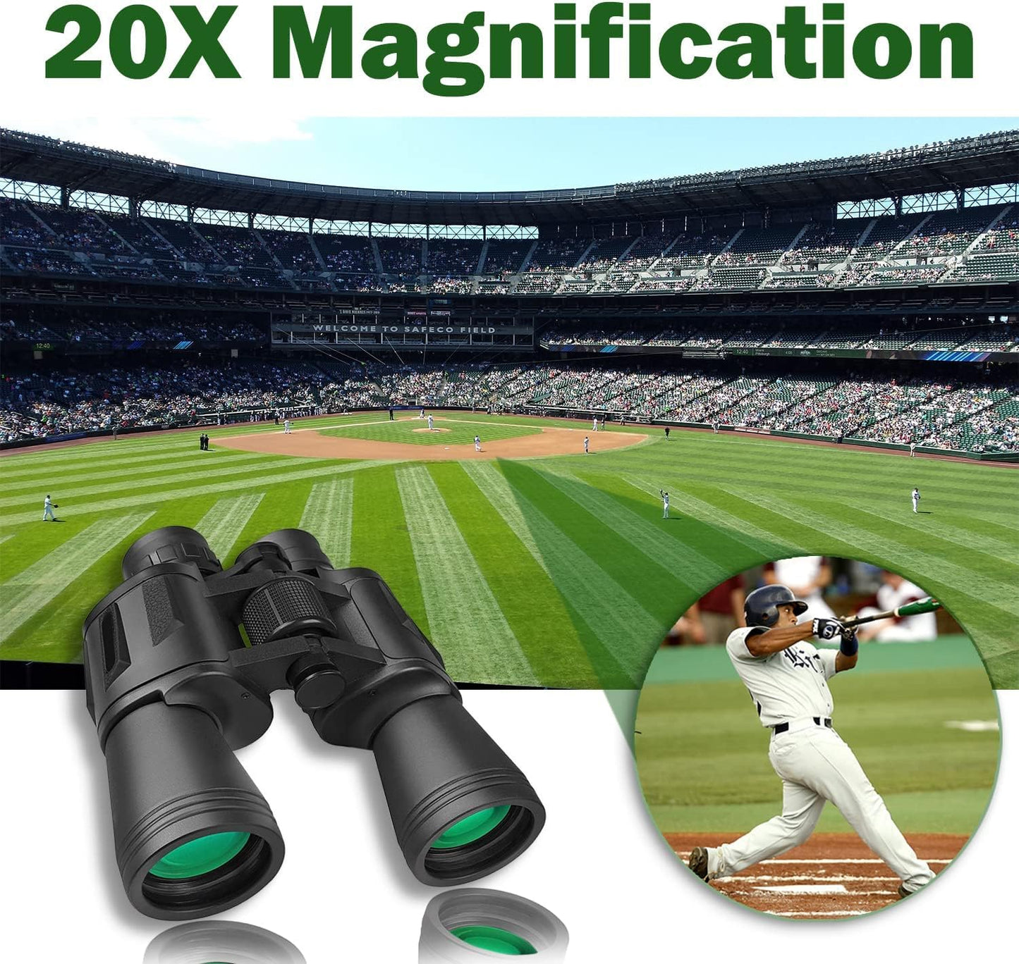 20x50 Binoculars for Adults, high Powered Binoculars with Low Light Night Vision, Compact Waterproof Binoculars for Bird Watching Hunting Travel Football Games Stargazing with Carrying Case and Strap