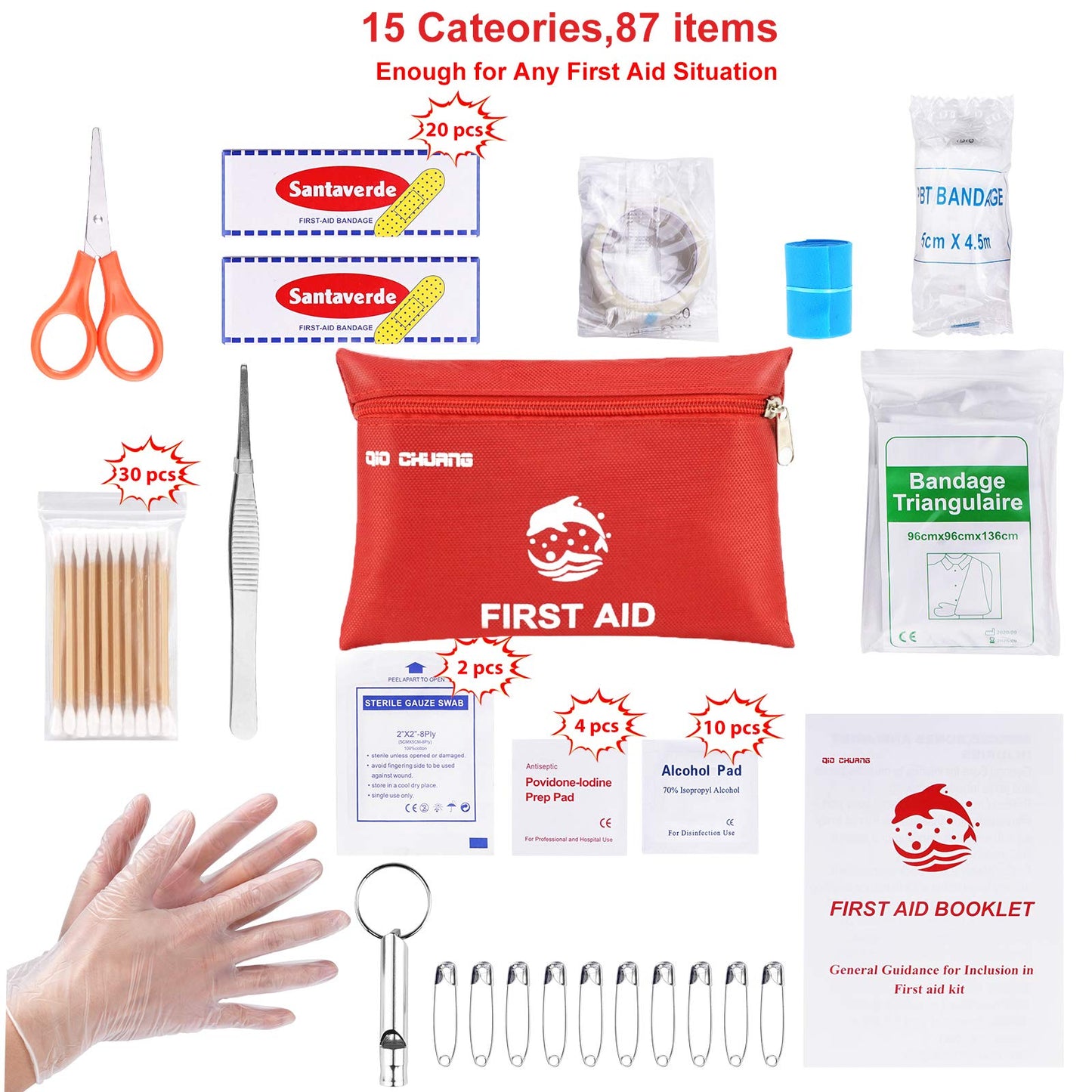 Small Travel First Aid Kit - 87 Piece Clean, Treat and Protect Most Injuries,Ready for Emergency at Home, Outdoors, Car, Camping, Workplace, Hiking.