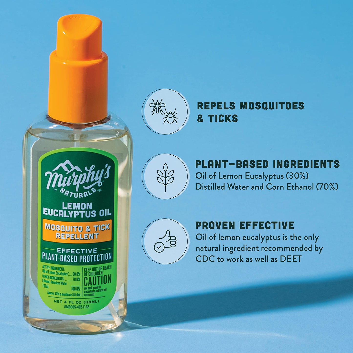 Murphy's Naturals Lemon Eucalyptus Oil Insect Repellent Spray | Plant Based, All Natural Ingredients | Mosquito and Tick Repellent for Skin + Gear | 4 Ounce Pump Spray | 2 Pack